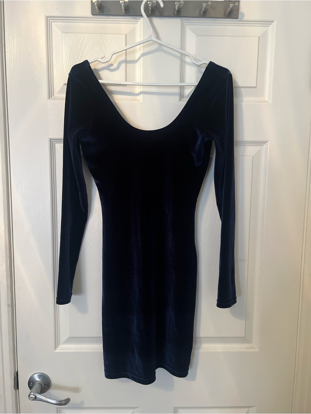 American Apparel Navy Velvet Long Sleeve Scoop Dress